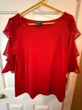 BOLD elements Red Ruffle-Sleeve Chiffon Blouse